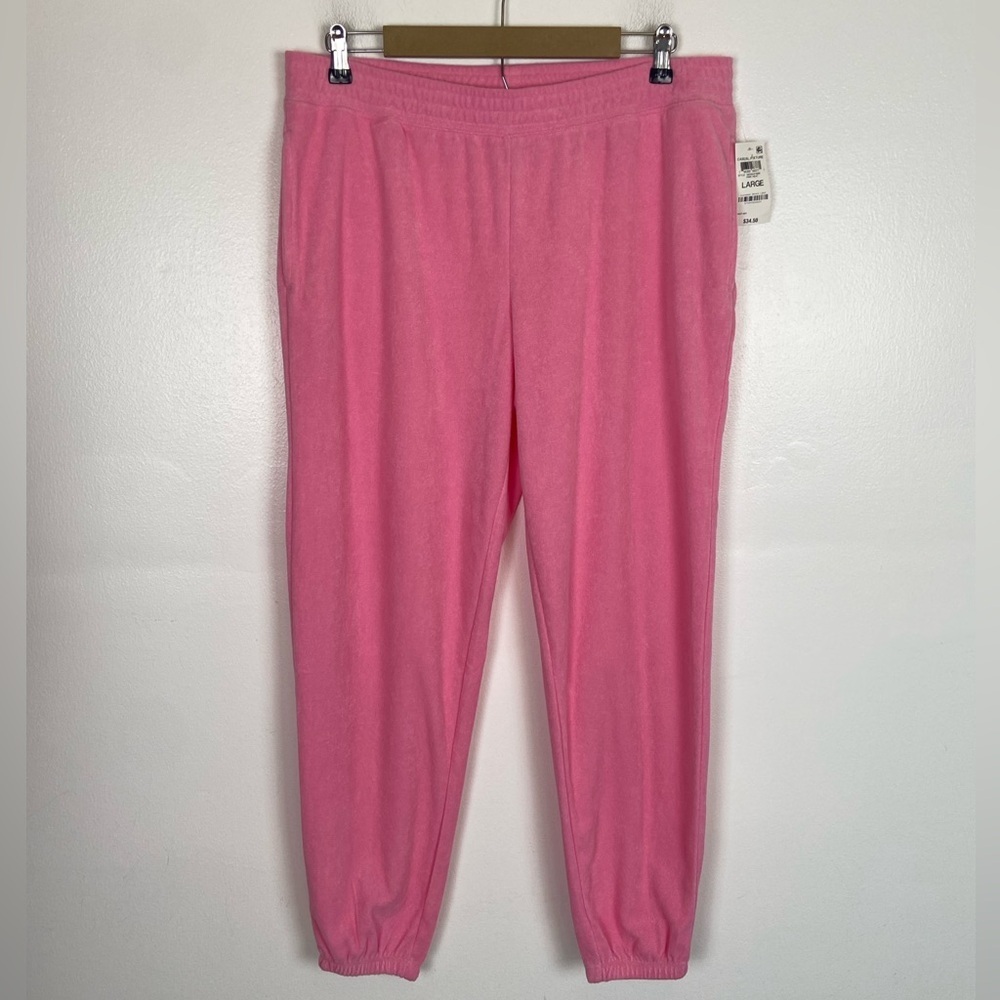 Jenni Intimates Terry Cloth Joggers Pull On Pants Sz L Pink Barbiecore Sportwear